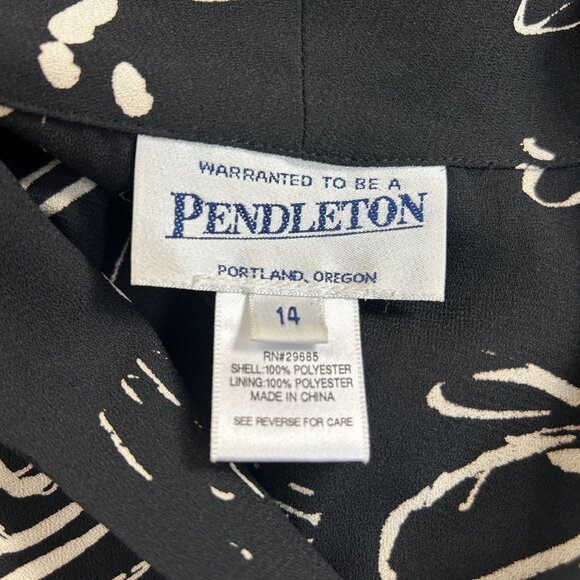 Pendleton Womens Black White Floral Print Short Sleeve Button-Up Blouse Size 14 - Picture 3 of 7